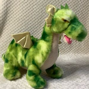 AURORA World 2018 Green Plush Dragon Stuffed Animal Toy Gold Wings
